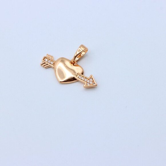 "Rose Gold Heart Pendant with Arrow and Crystal Detailing, XPPT1283 - Picture 11 of 13